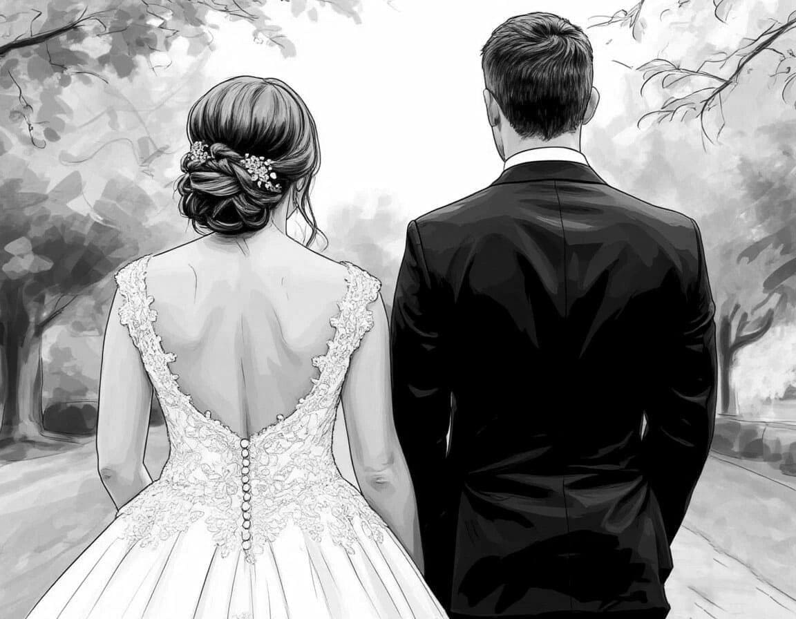 Жених и невеста смотрят вдаль